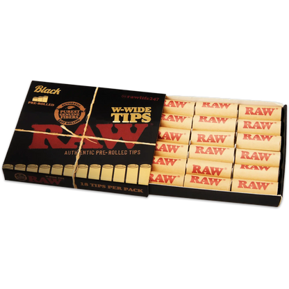 RAW Black Pre-Rolled Wide Tips - 18 pack